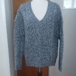 Vince Sweater V-neck Long Sleeve Cashmere Wool Cable Knit Black Gray M